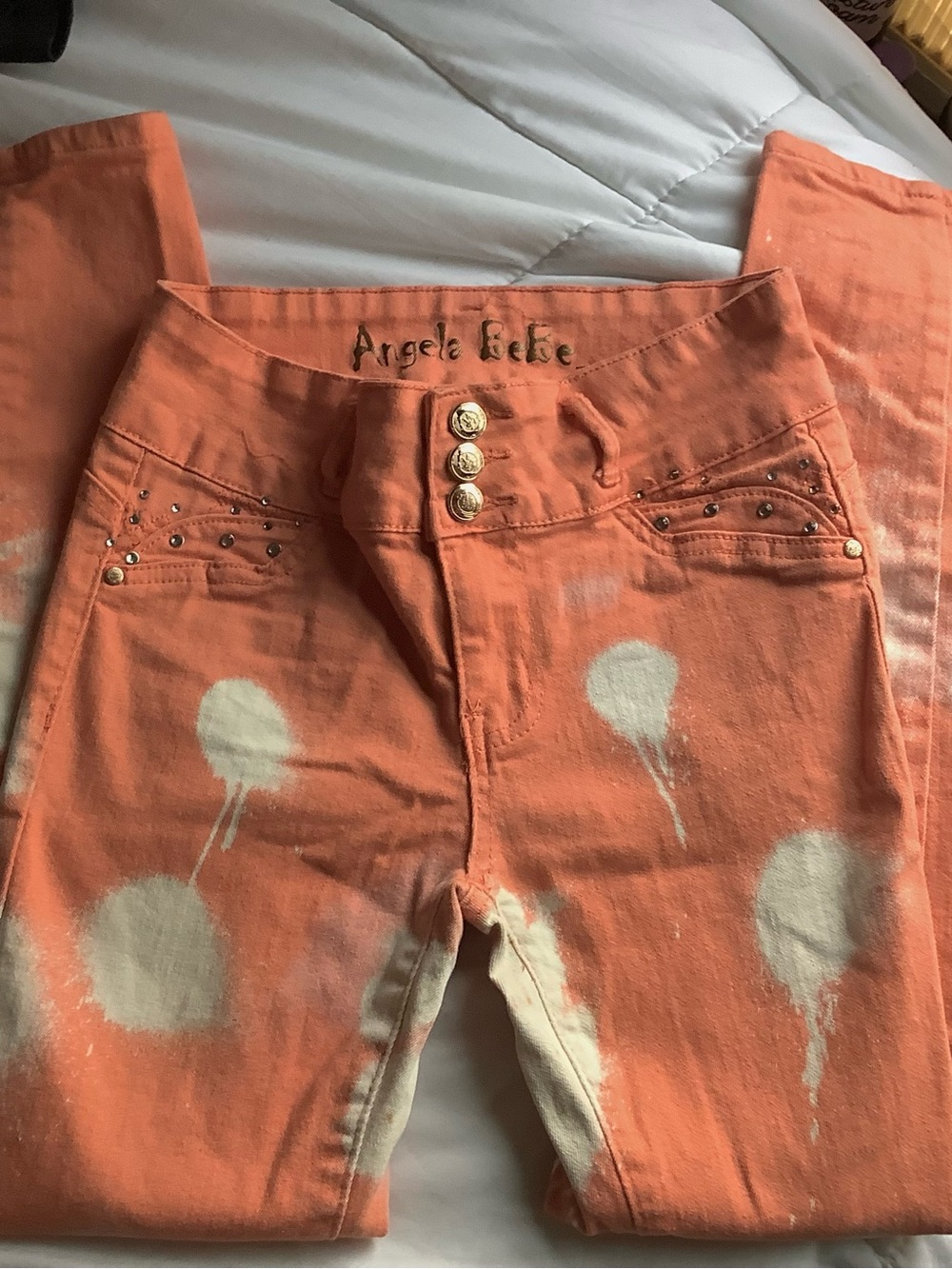 Boutique Bleach Splatter Skinny Jeans | Girls Size 7 | Studded Y2K Jeans